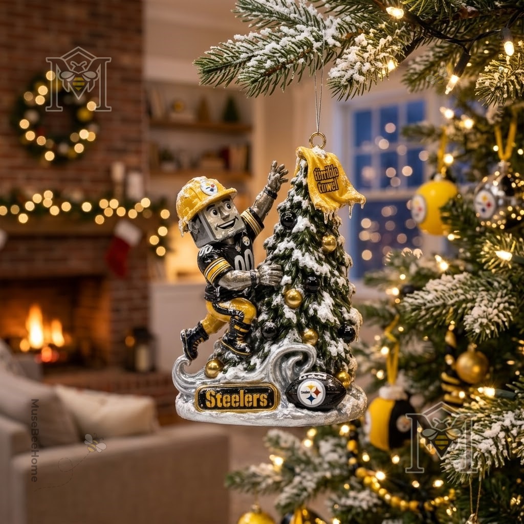 Pittsburgh Steelers Limited Edition Steely McBeam Christmas 2026 Ornament - lower half showing mascot's legs