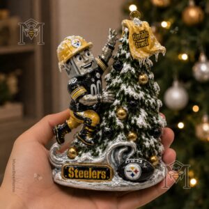 Pittsburgh Steelers Limited Edition Steely McBeam Christmas 2026 Ornament - close-up of tree base and football