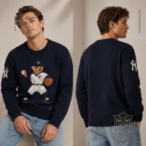 Polo Ralph Lauren New York Yankees Bear Sweater - close-up of the knitted bear design