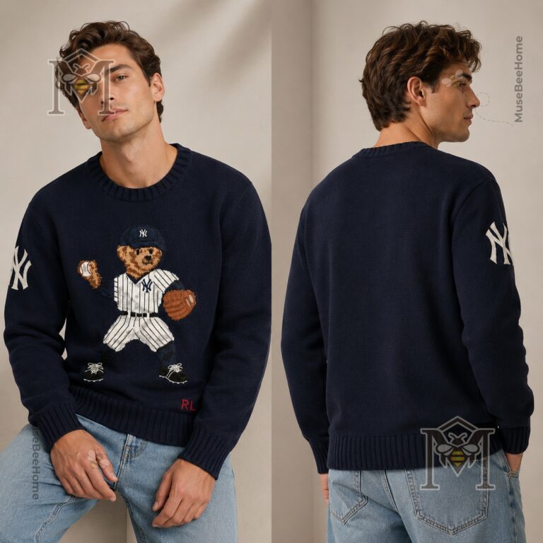 Polo Ralph Lauren New York Yankees Bear Sweater - close-up of the knitted bear design