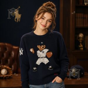 Polo Ralph Lauren New York Yankees Bear Sweater - bottom front showing 'RL' embroidery and cap