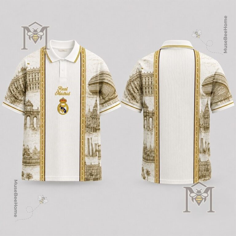 Real Madrid Heritage Toile de Jouy Polo - front view with logo