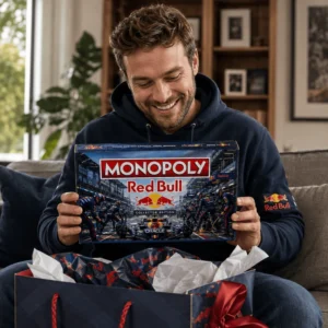 Red Bull Monopoly Board Game - box, can dispenser, and game cards