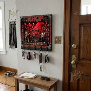 Red Hot Chili Peppers Octopus Key Rack - upper section showing RHCP logo and red octopus