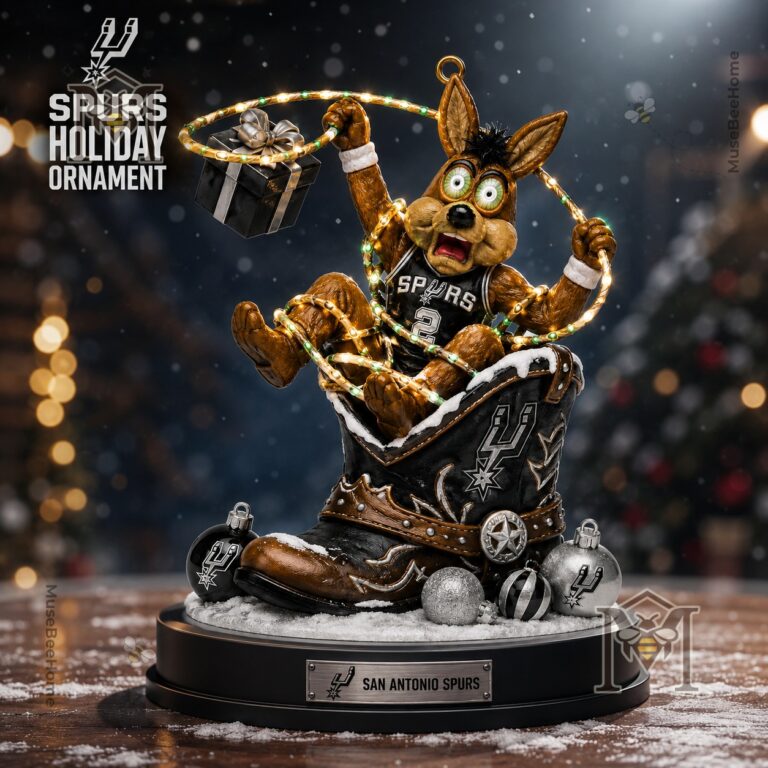 San Antonio Spurs The Coyote Lasso Tangle Christmas Ornament 2026 - full view with festive background