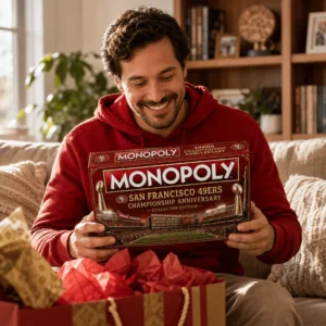 San Francisco 49ers Championship Anniversary Monopoly Board Game - box and left side of the board with cards