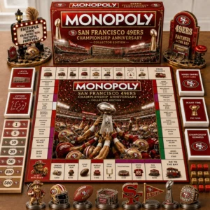 San Francisco 49ers Championship Anniversary Monopoly Board Game - full game set on a table