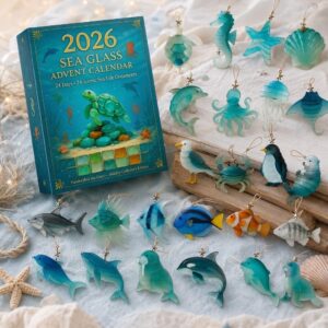 Sea Glass 2026 Advent Calendar 24 Coastal Sea Life Ornaments - full product display