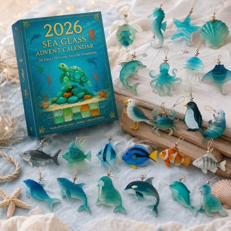 Sea Glass 2026 Advent Calendar 24 Coastal Sea Life Ornaments - full product display