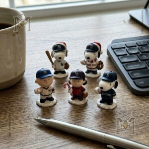 Snoopy Peanuts MLB Christmas Advent Calendar 2026 - close-up of top two rows of figurines