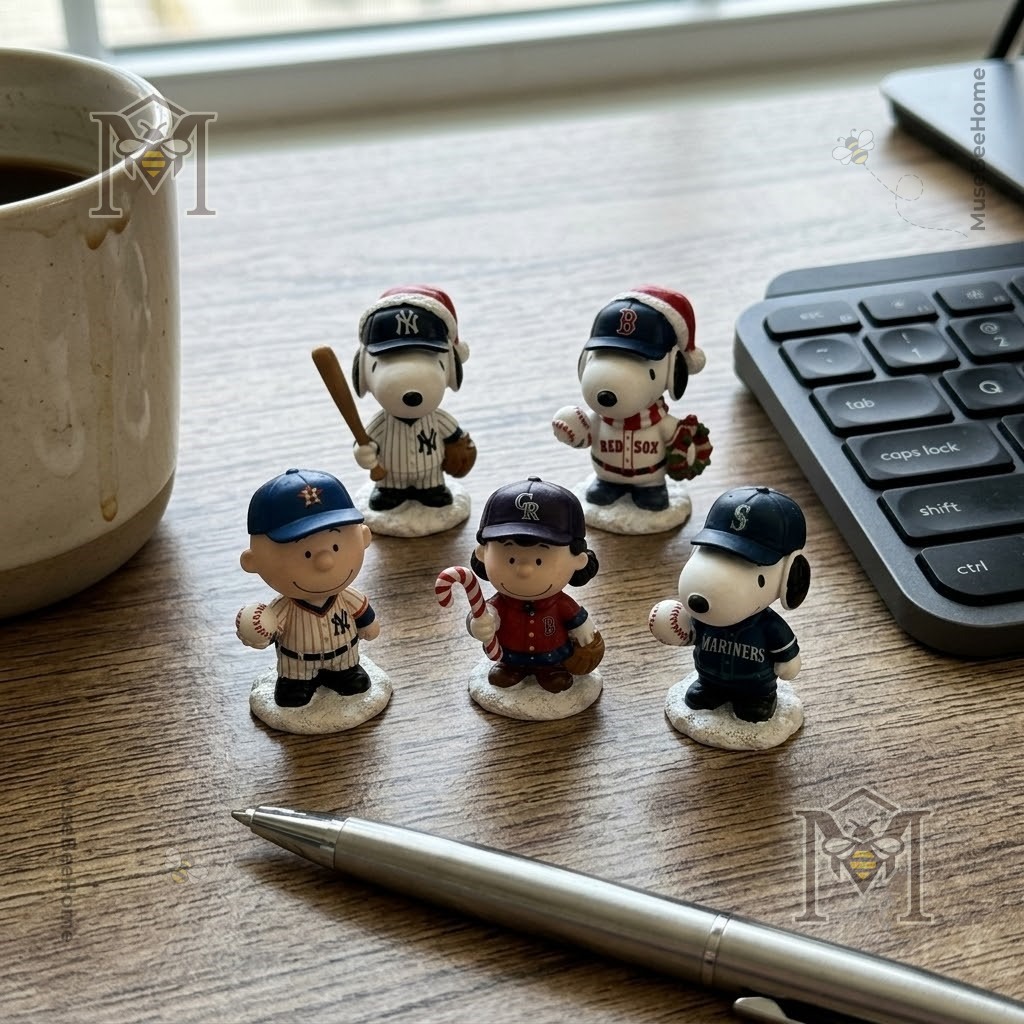 Snoopy Peanuts MLB Christmas Advent Calendar 2026 - close-up of top two rows of figurines