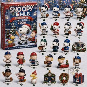 Snoopy Peanuts MLB Christmas Advent Calendar 2026 - full view of box and all 24 figurines
