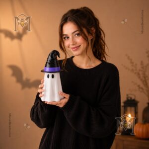 Spooky Ghost Can Cooler Beverage Holder 2026 - base of the ghost shape and surrounding dark leaves