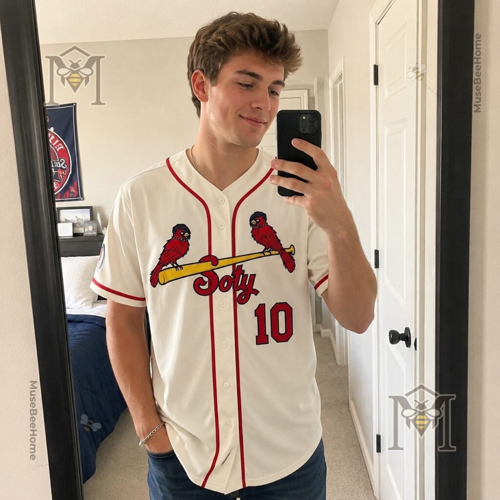 St Louis Cardinals Emo-Punk Bird Story Of The Year Custom Baseball Jersey - lower front detail with base
