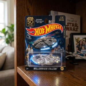Close-up of Hot Wheels logo, 1/10 Limited Edition text, and Darth Vader on packaging