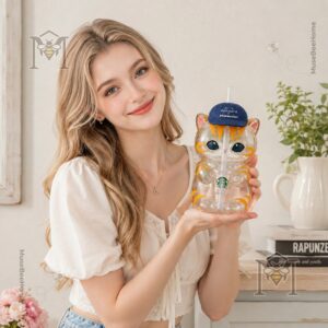 Starbucks Mofusand Limited Edition Cat Glass Tumbler - side view displaying the body and limited edition text