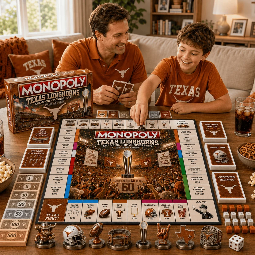 Texas Longhorns 60th Anniversary Championship Monopoly Board Game - top right view