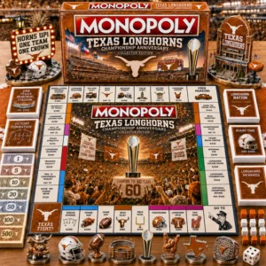 Texas Longhorns 60th Anniversary Championship Monopoly Board Game - full setup