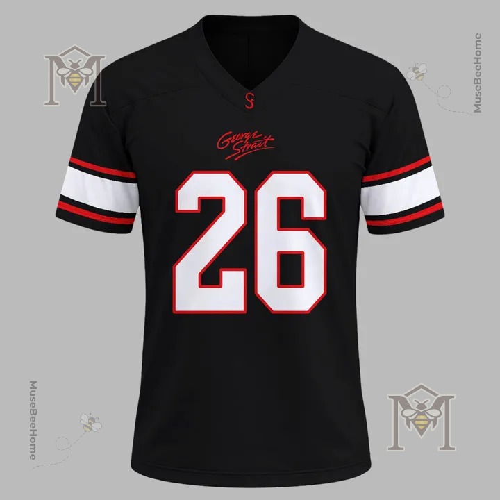 Texas Tech George Strait Legend Lives On 26 Football Jersey - close-up front showing George Strait script