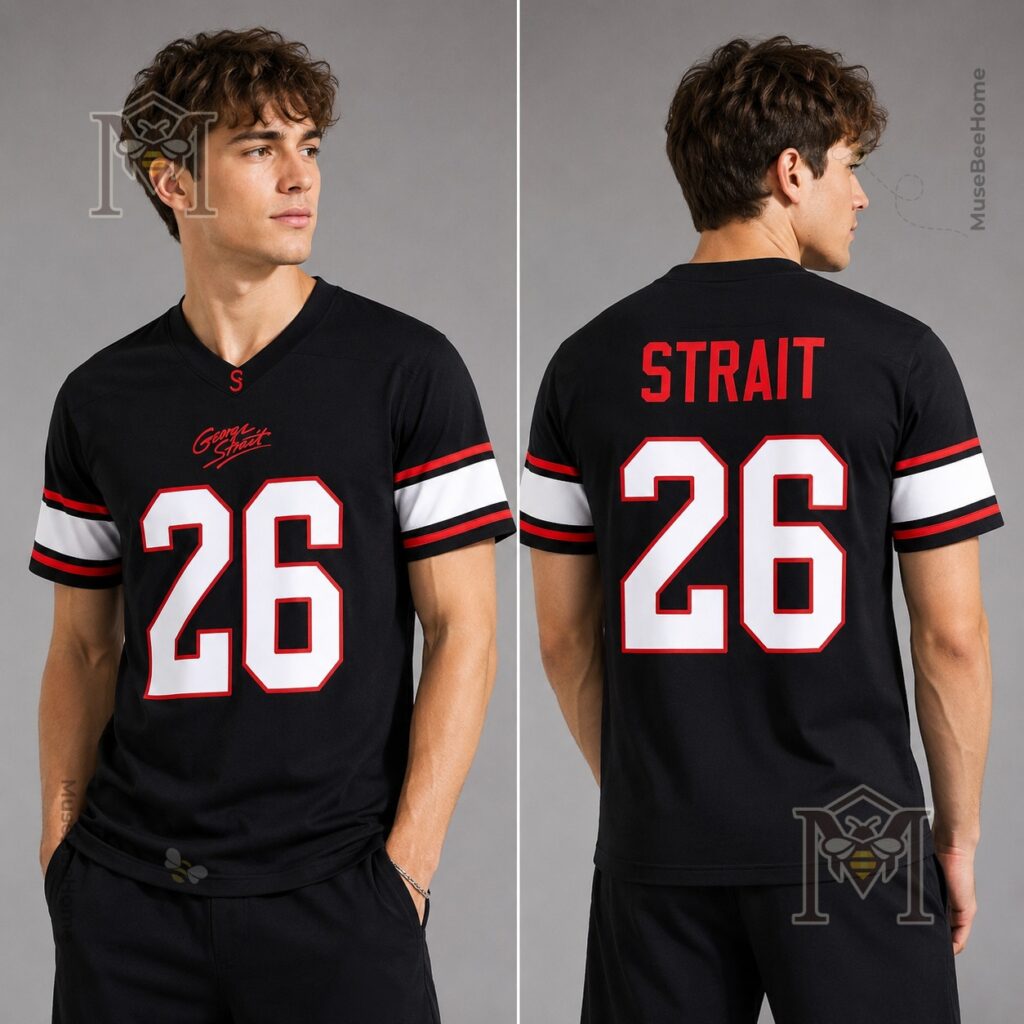 Texas Tech George Strait Legend Lives On 26 Football Jersey - front view with product features icons