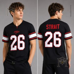 Texas Tech George Strait Legend Lives On 26 Football Jersey - front view with product features icons