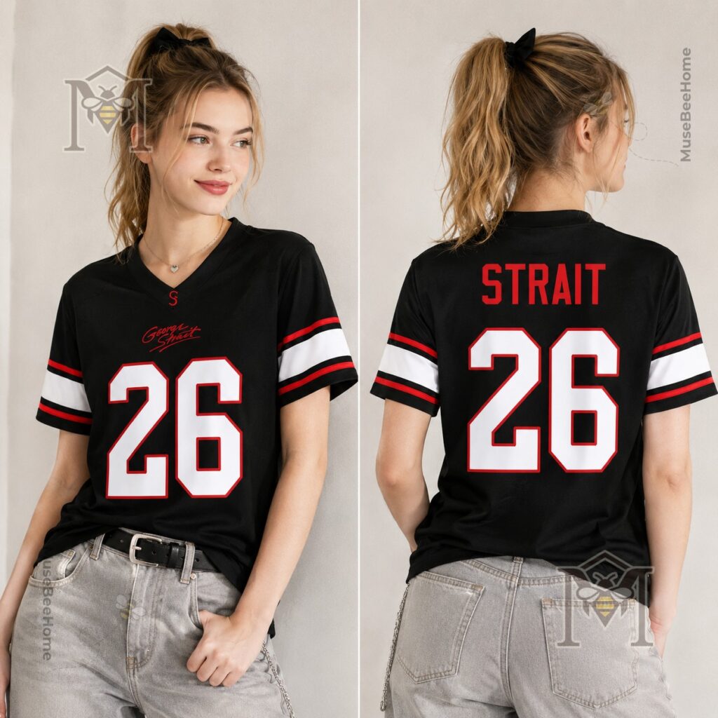 Texas Tech George Strait Legend Lives On 26 Football Jersey - back view with Texas Tech logo and slogan