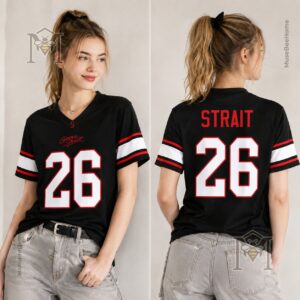 Texas Tech George Strait Legend Lives On 26 Football Jersey - back view with Texas Tech logo and slogan