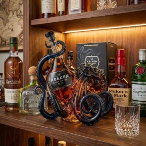 The Kraken Black Spiced Rum 3D Sculpted Octopus Collector Edition Bottle - close-up of bottle neck and cap