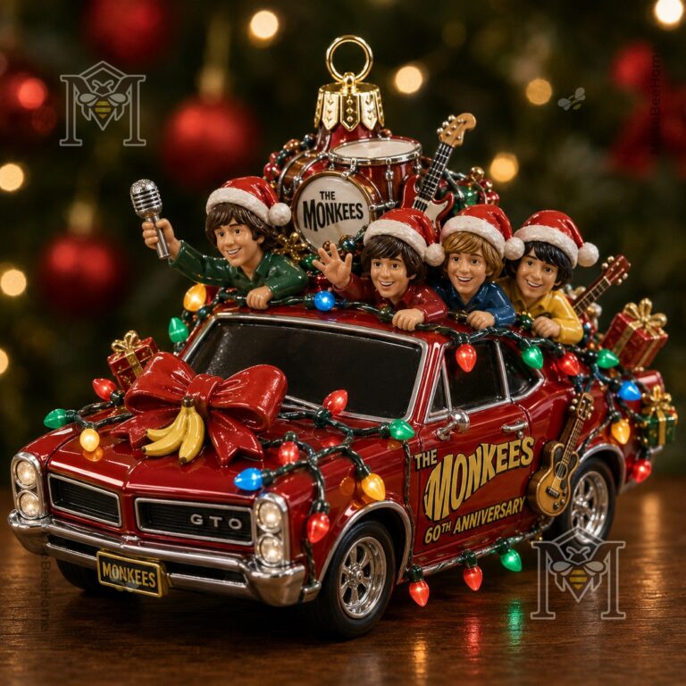 The Monkees 60th Anniversary Monkeemobile Pontiac GTO Christmas Ornament 2026 - close-up of band member