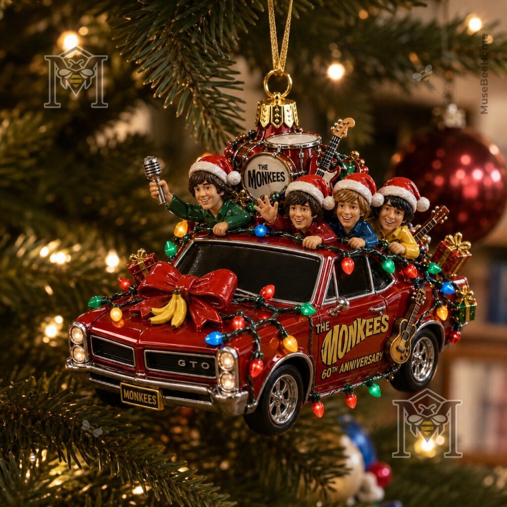 The Monkees 60th Anniversary Monkeemobile Pontiac GTO Christmas Ornament 2026 - front view of the
