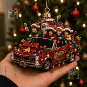 The Monkees 60th Anniversary Monkeemobile Pontiac GTO Christmas Ornament 2026 - close-up of band members and