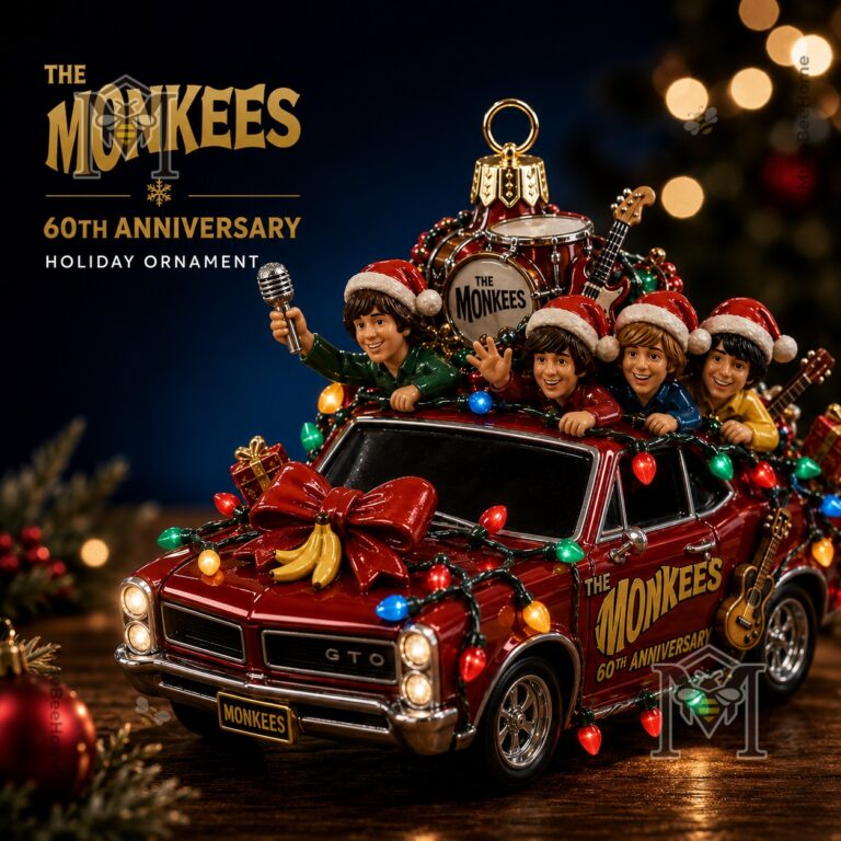 The Monkees 60th Anniversary Monkeemobile Pontiac GTO Christmas Ornament 2026 - full front view with logo text