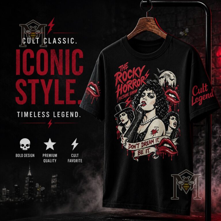 The Rocky Horror Picture Show Classic T-Shirt - front view on a hanger