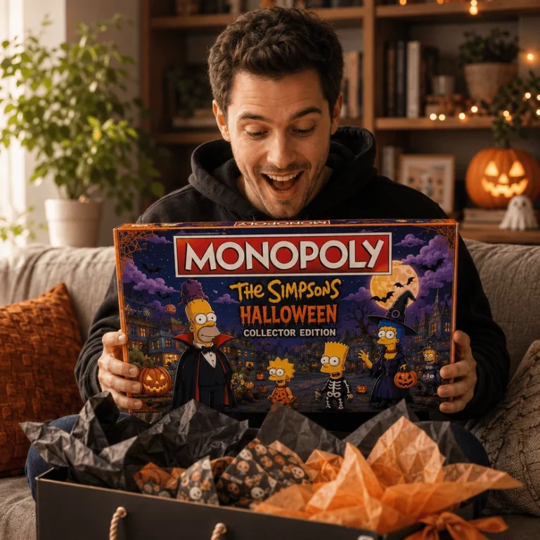 The Simpsons Halloween Board Game - close-up of the box, top left board, and Lard Lad donut