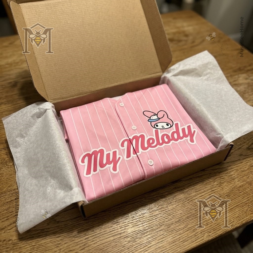 Timothée Chalamet My Melody x JapanLA Baseball Jersey - front view with baseball gear
