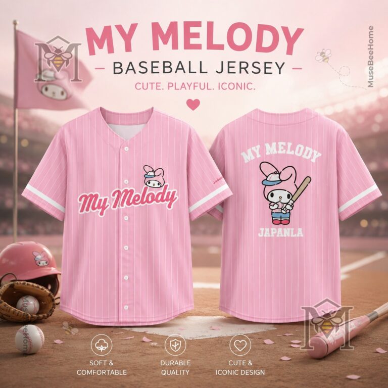 Timothée Chalamet My Melody x JapanLA Baseball Jersey - front and back view on baseball field