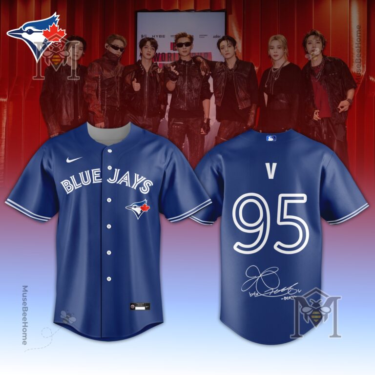 Toronto Blue Jays BTS World Tour 2026 Limited Edition Signed Baseball Jersey - blue jay logo and band members