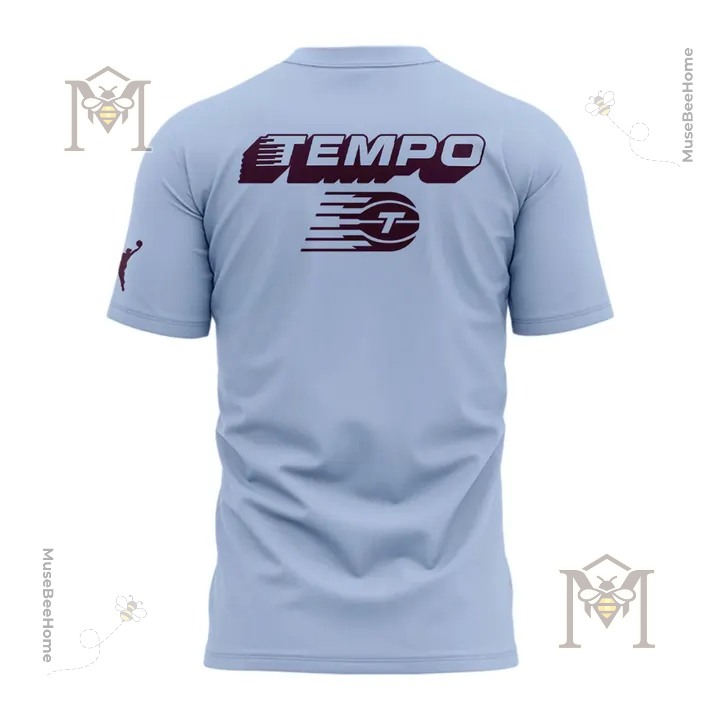 Toronto Tempo Mascots Dez & Dot T-Shirt - back of light blue shirt with Tempo logo, and partial front view