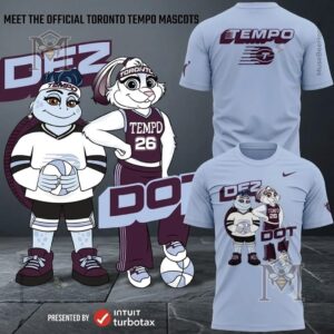Toronto Tempo Mascots Dez & Dot T-Shirt - complete product and mascot concept display