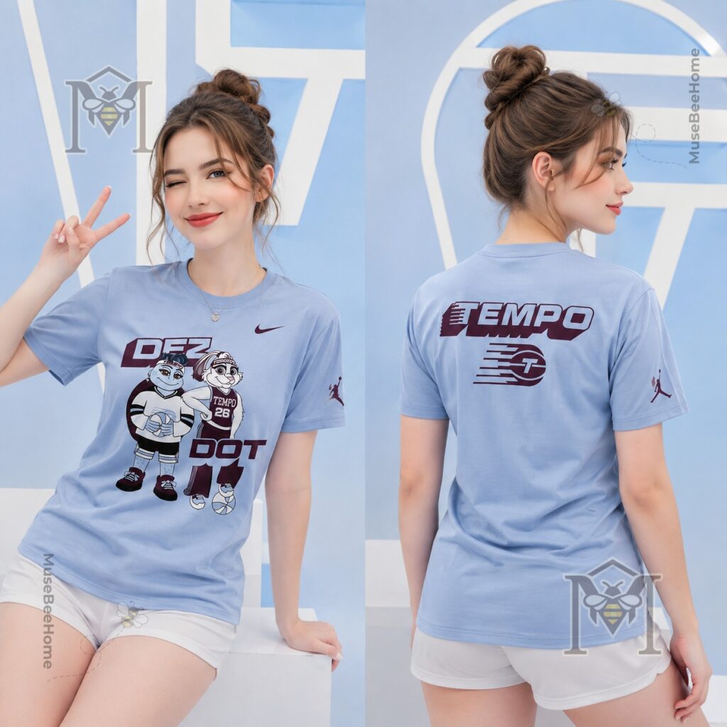 Toronto Tempo Mascots Dez & Dot T-Shirt - front view of light blue shirt featuring Dez and Dot mascots