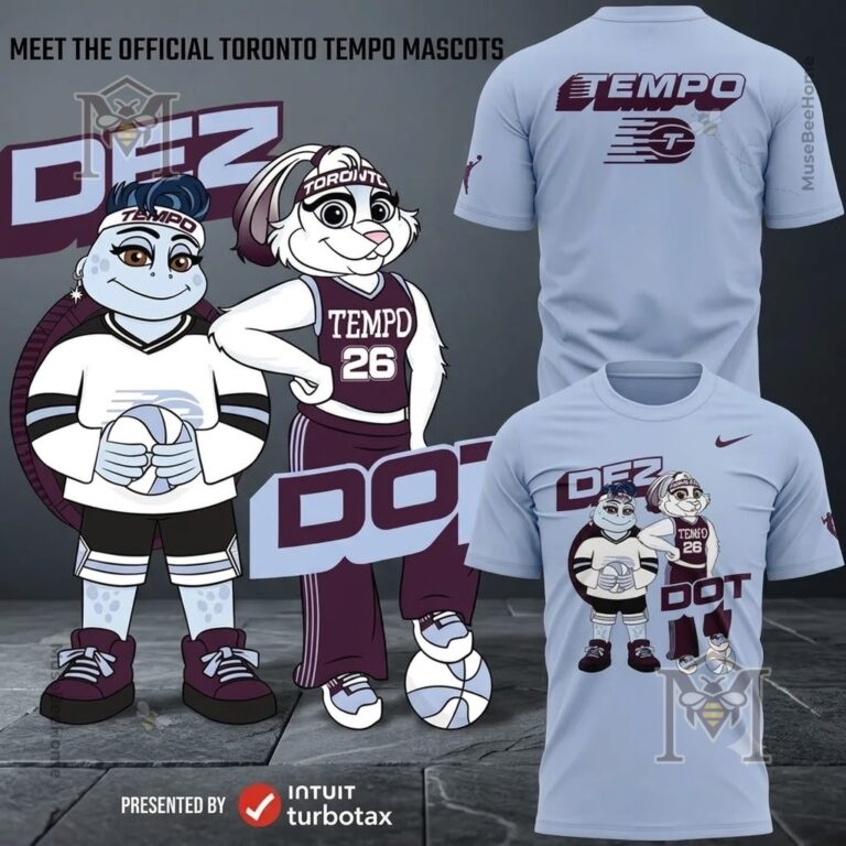 Toronto Tempo Mascots Dez & Dot T-Shirt - complete product and mascot concept display