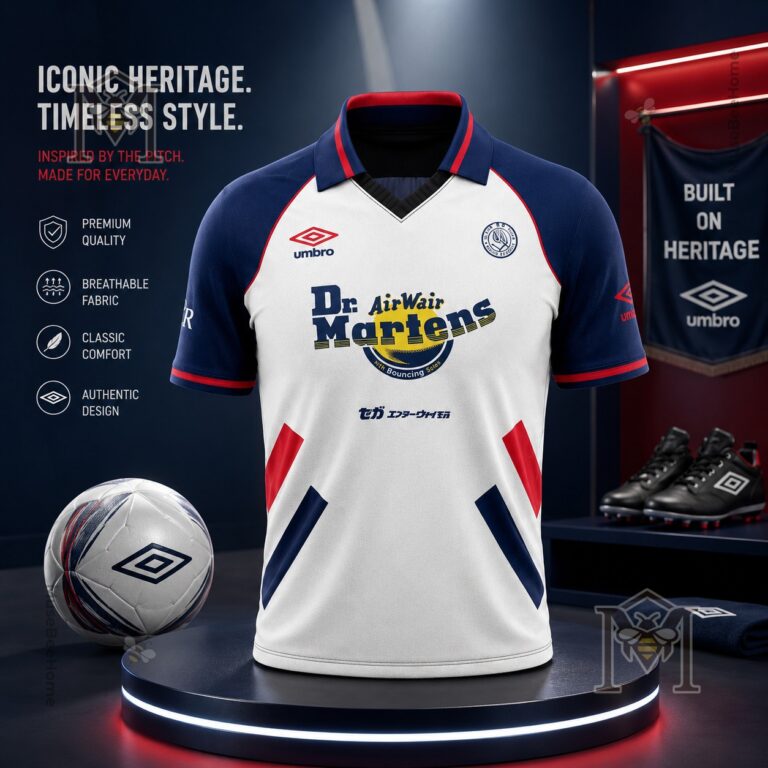 Umbro x Dr Martens Retro Style Football Jersey - full front view on pedestal