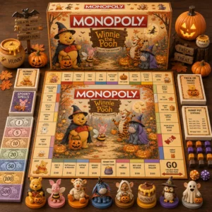Winnie the Pooh Halloween Collector Edition Monopoly Board Game - full set display