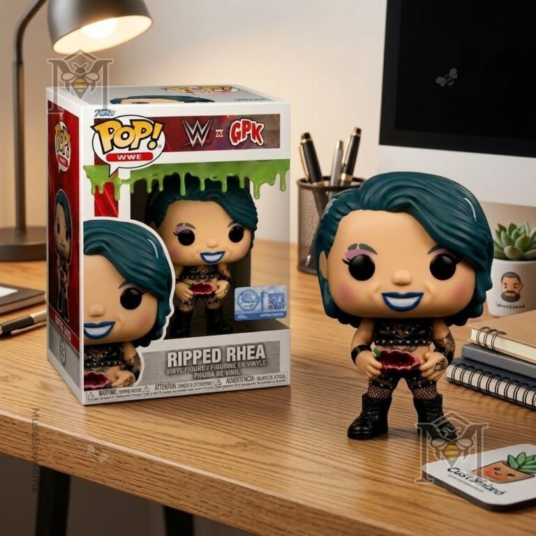 WWE Garbage Pail Kids Ripped Rhea Funko Pop Vinyl Figure - upper view of box and figure