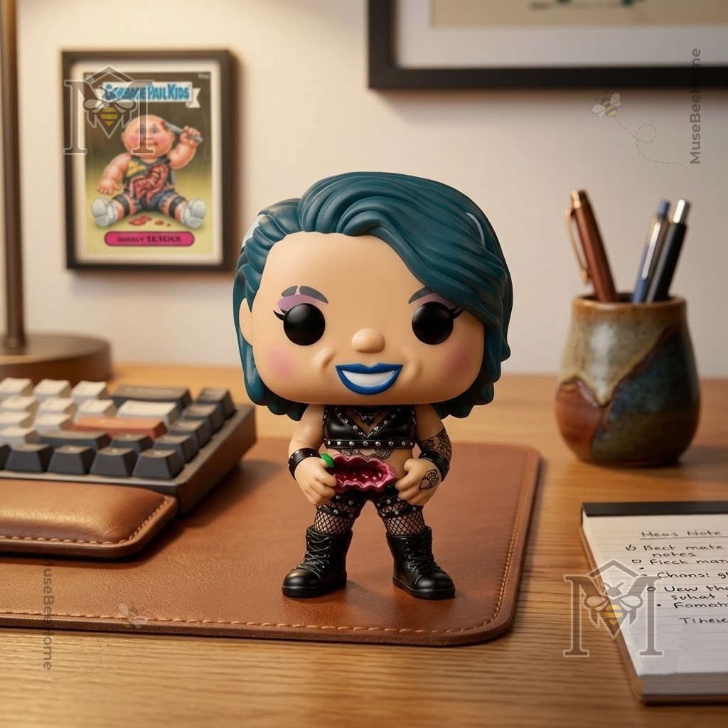 WWE Garbage Pail Kids Ripped Rhea Funko Pop Vinyl Figure - side view of figure and box
