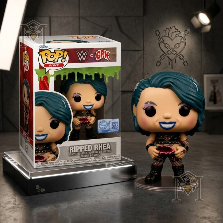 WWE Garbage Pail Kids Ripped Rhea Funko Pop Vinyl Figure - figure and box on display