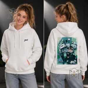 ZME Workspace Studio Desk Setup Graphic Pullover Hoodie - close-up of back graphic design