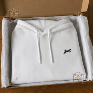 ZME Workspace Studio Desk Setup Graphic Pullover Hoodie - front view showing pocket and sleeve detail