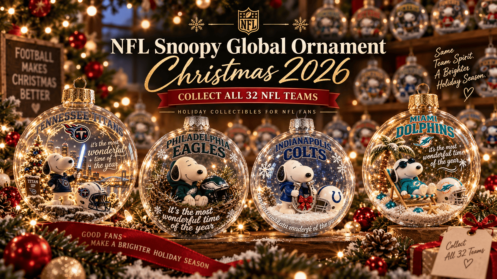 NFL Snoopy Global Ornament Christmas 2026 | All 32 NFL Teams