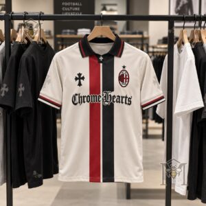 AC Milan Chrome Hearts Polo Jersey Shirt - front view with crest and center stripes